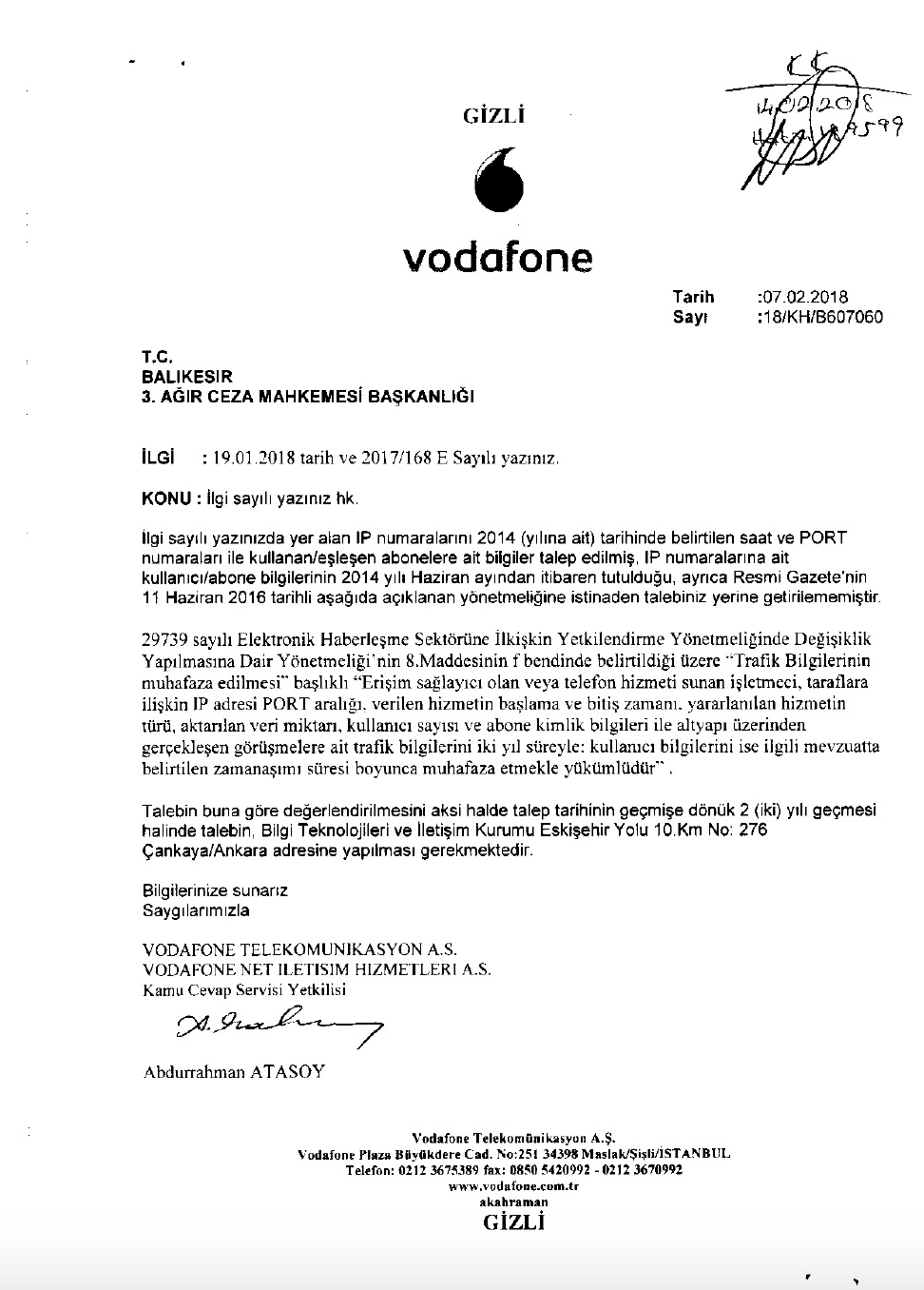 Vodafone Turkey shared customers' stored mobile traffic data with