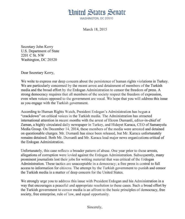 Turkish prosecutor listed letter from US senators as evidence of ...